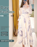 High-end temperament, positioning peacock printing, irregular waist pendulum A-shaped long-sleeved dress fashion temperament