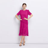 Miyake popular summer new women's dress short-sleeved fringed long dress fashionable and thin Popular pleated skirt