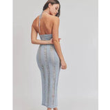HULIANFU  2025 new sleeveless sexy slim-fitting perspective neck hollow long dress women's knitted suspender backless dress