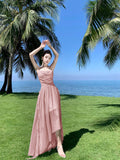 2025 Seaside vacation style sexy backless neck dress super beautiful fairy temperament long dress summer beautiful small skirt