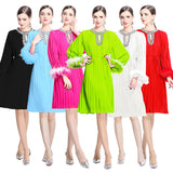 heavy industry handmade beaded luxury rhinestone dress two-color ostrich hair versatile dress with belt