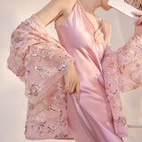 New  pink three-dimensional rose acetic acid suspender dress New celebrity temperament hip-wrapped dress M3059