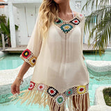 20252023  New  Popular trade spring and summer women's beach hand hook flower beach blouse medium and long beach clothes