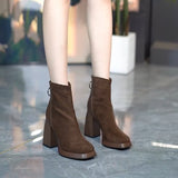 2025  High-heeled short boots women's autumn new square head thick-soled fashion women's boots waterproof rear zipper versatile thick-heeled Martin boots