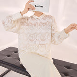 Guofeng  spring new light luxury silk top new Chinese lace design fashion shirt women MZ007