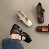 2025  Retro square head light mouth thick heel single shoes female spring and autumn new  evening breeze fairy soft leather Mary Jane small leather shoes