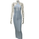 HULIANFU  2025 new sleeveless sexy slim-fitting perspective neck hollow long dress women's knitted suspender backless dress