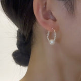 Light luxury pearl broken silver ring earrings 925 silver needle high-end temperament earrings ear buckles show face thin ear jewelry