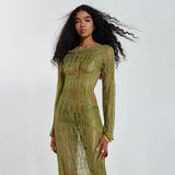 2025summer new beach skirt women's solid color sexy knitted hollow beach bikini swimsuit blouse sunscreen clothing