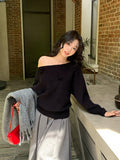 2025 Thirteen Lines popular Autumn and Winter New Temperament ins Rose Off-Shoulder Knitted Sweater Versatile Top Women 25179