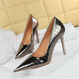 2025 9611-7  style sexy and thin shallow mouth pointed head super high heel metal stone pattern retro women's single shoes high heels