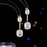 2025 popular new sweet earrings geometric long high-end zircon crystal new Chinese style stud earrings accessories women