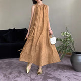 2025 spring and summer heavy industry tencel linen blend front and rear two wear fringed dress children drawstring sleeveless dress