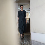 popular spring and summer new dress V-neck medium and long, blue loose silhouette dress B0103