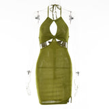 2025 Ins Internet celebrity babes sexy hollow design neck skirt  summer new solid color dew back dress