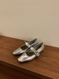2025  low-heeled square head silver Mary Jane shoes women's shoes popular new winter single shoes retro fashion small leather shoes