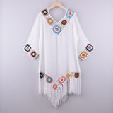 20252023  New  Popular trade spring and summer women's beach hand hook flower beach blouse medium and long beach clothes