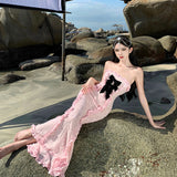 2025 Yu Shuxin same sexy Spice Girl style niche lace tube top dress atmosphere slim dress birthday dress