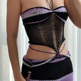 HULIANFU New summer new 2025 style casual neck strap tube top knitted sexy hip skirt knitted suit women