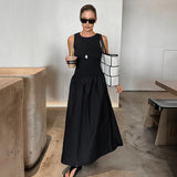 2025 popular  round neck sleeveless pullover splicing inner dress  autumn new New long dress women's clothing
