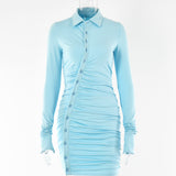 2025 Popular,  ins autumn and winter new dress fashionable sexy Spice girl single-breasted design long-sleeved pleated skirt