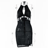 2025 Ins Internet celebrity babes sexy hollow design neck skirt  summer new solid color dew back dress