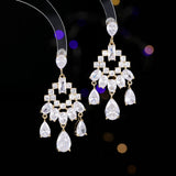 2025 Heavy Industry Exaggerated Atmospheric Earrings Wholesale Long Luxury Bright Water Drop Zircon Inlaid Dinner Dress with Earrings