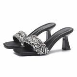 2025 333-7  stunning square head thin heel high heel slippers female summer wear fairy wind word rhinestone leather slippers