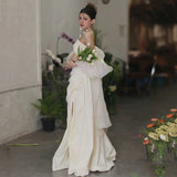 2025 Korean light wedding dress satin neck niche design high sense white certificate registration banquet temperament evening dress women
