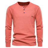 HULIANFU 2025 Popularan size New autumn and winter men's bottoming shirt Henry collar long-sleeved waffle T-shirt men's solid color Popular trade men's T-shirt