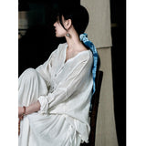 summer new literary and retro fairy loose large size simple solid color cotton and linen V-neck shoulder shirt women