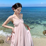 2025 Dopamine Island wears  temperament super beautiful pink suspender dress fairy summer seaside vacation dress