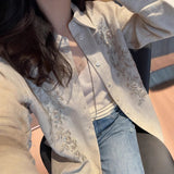 2025 early spring new  romantic embroidery old money wind linen loose shirt women