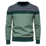 HULIANFU 2025 Sweater Men's popular Autumn and Winter New Striped Splicing Long Sleeve Men's Knitted Sweater Fashion Crew Neck Men's Casual Sweater