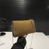 HULIANFU 2025 Bag women's new New style high-end bead chain messenger bag retro matte leather velvet small bag shoulder bag