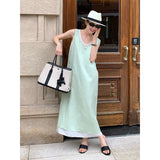 2025 THE MIND linen Tencel fake two-piece vest skirt 2025 summer new Korean version loose dress T5066X
