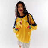 2025wholesale popular winter knitted sweater women, splicing Y2K street style round neck loose knitted sweater women