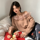 2025 popular autumn new temperament one-word collar versatile bottoming shirt long-sleeved knitted sweater women's top 25108