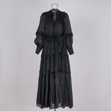 New women's clothing V-neck high-end lantern sleeves ruffle edge dress mercerized gentle wind long dress