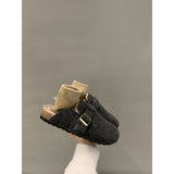2025  thick-soled fluffy shoes, velvet warm cotton shoes, bag head half-towed, flat-soled Birkenstocks, women's winter shoes