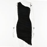 2025 hot-selling fashion and sexy irregular slanted shoulder skirt  summer new solid color backless pleated dress