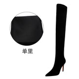 2025 315-6  fashion simple winter women's boots thin heel high heel suede sexy nightclub thin knee boots