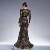 2025 women's clothing new high-end long-sleeved V-neck slim-fit hip-wrapped banquet sequined fishtail evening dress dress