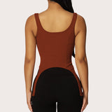 2025 women's clothing ins new suspender top sexy knitted solid color U-neck zipper short backless irregular T-shirt
