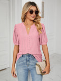New Solid Blouses For Women Fashion Hollow Out V Neck Short Sleeve Elegant Office Work Ladies Shirt Tops Casual Blouse