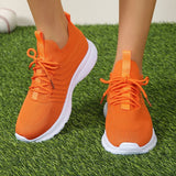 hulianfu Orange Knitted Breathable Sneakers for Women Plus Size 43 Non Slip Mesh Flats Woman Comfortable Soft Platform Loafers Shoes