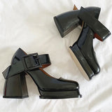hulianfu New Gothic High-heeled Shoes Women Pumps Korean Version of The Wild Thick with Square Head Retro Mary Jane Women's Shoes