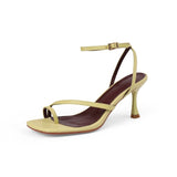 hulianfu Summer Sandals Narrow Band  Cowhide Women Sandals One Strap Sandals Thin High Heels Buckle Flip Flops Ladies Elegant Shoes
