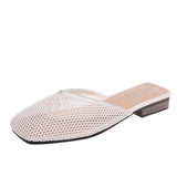 Square Toe Flat Slippers Summer Comfy Breathable Slides Outside Fashion Baotou Half Drag Shoes for Women Sapatilha Feminina