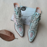 hulianfu Women ankle boots plus size 22-28cm women shoes Chinese style embroidered flowers blue boots Fortune Flower women boots 7 colors